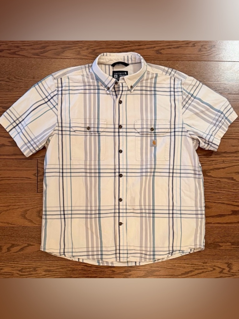 Carhartt Men's Casual Plaid Shirt - Cream and Gray